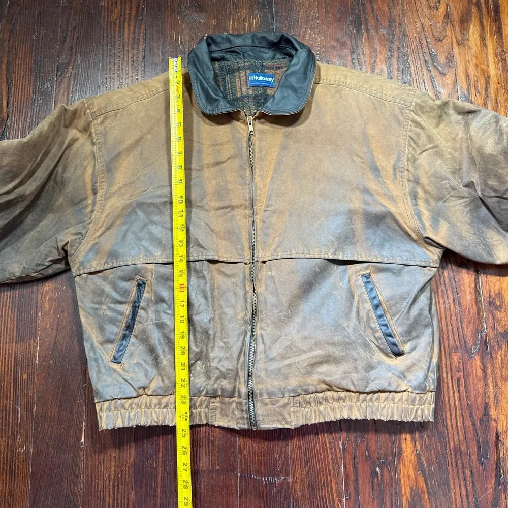 Vintage Holloway Jacket Mens‎ L Brown Tin Cloth Waxed Canvas Lined MADE IN USA